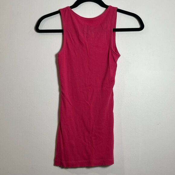 Nollie Hot Pink Ribbed Tank Top Womens Size M Cotton Poly Blend Raw Edge Top - Picture 3 of 6